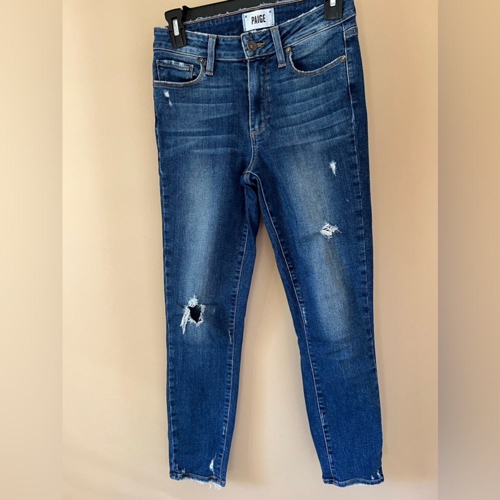 Paige Hoxton Crop Jeans Womens Size 24 Skinny Mid Rise Dark Wash Denim Pants